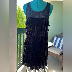 Black ruffle velvet dress